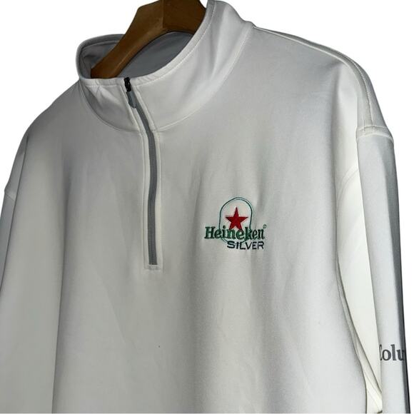 Columbia Golf Men’s L White Quarter Zip Heineken Silver Performance Pullover Top - Picture 1 of 7